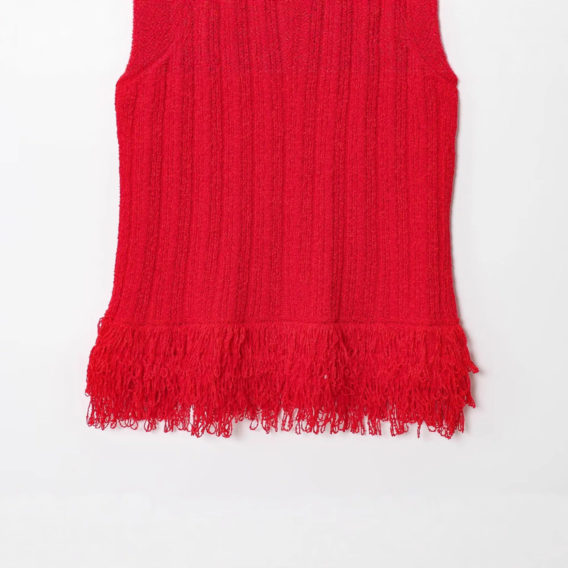 2025 outono novo sle feminino fino ajuste de malha vela topo vermelho borla faionable europeu sle cor colete