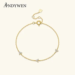 ANDYWEN Women 925 Sterling Silver Triangle Clear Zircon Chain Bracelet 2024 Fashion Luxury Fine Anniversary Wedding Jewelry