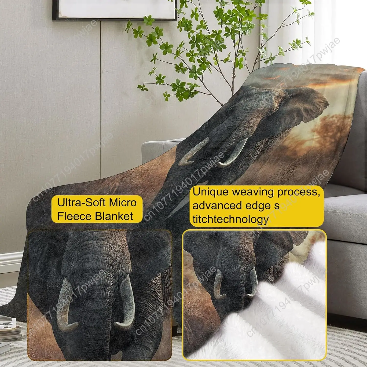 Elephant Fleece Blanket, Realistic Wildlife Scene Soft Elephant Throw  inches Perfect for Nature Lovers Custom blankets