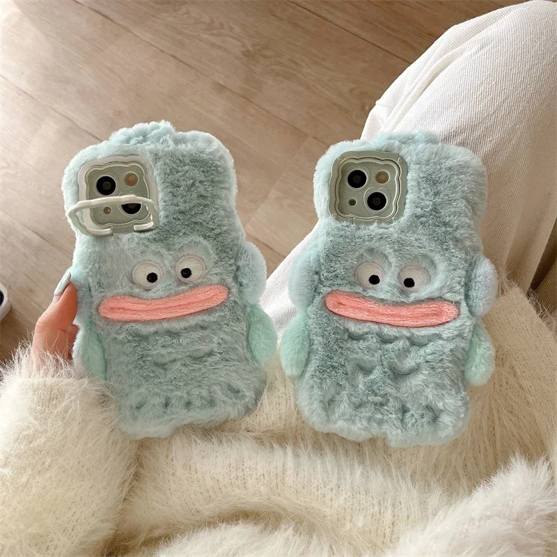 Cute Fish Warm Winter Plush Fur Cover For iPhone 16 15 14 13 Pro Max 14 Plus 15 Plus Fluff Toy Camera Protect Phone Case