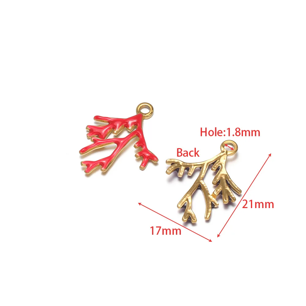 5Pcs Stainless Steel Enamel Little Coral Charms Flame Pendant for Jewelry Making DIY Necklace Earrings Keychain Accessories