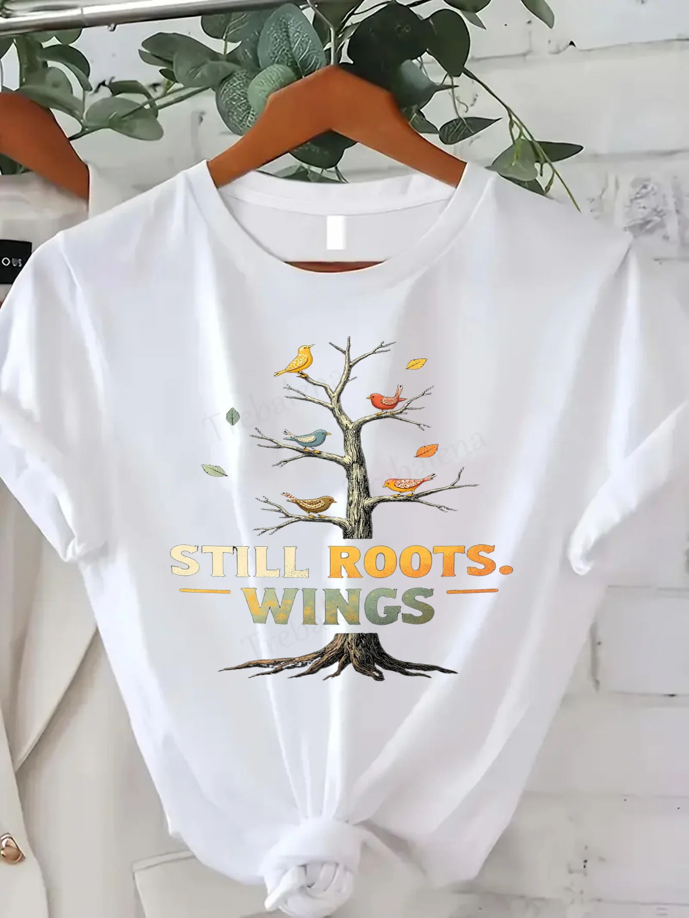 

Удобная женская футболка с принтом Still Roots, крылья, дерево, птица, футболка с принтом для женщин, повседневный летний топ