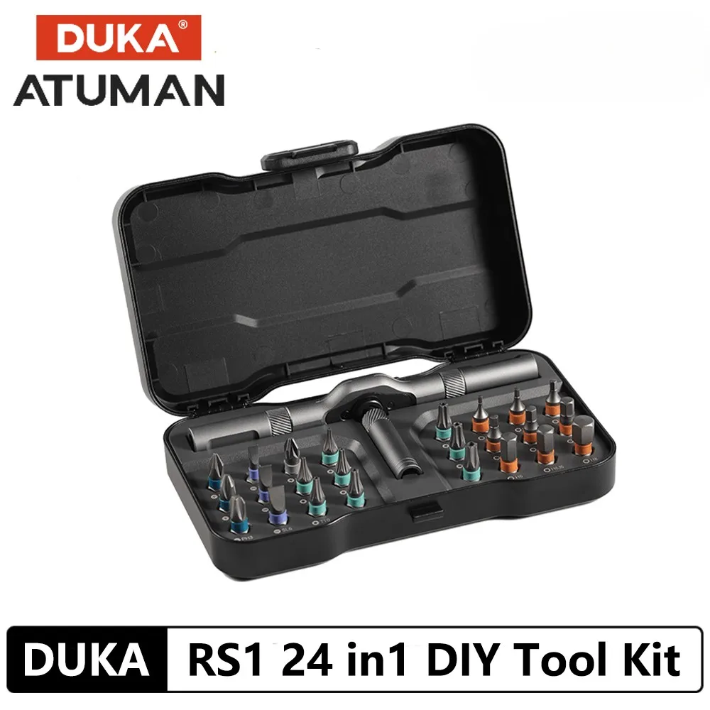 

Набор инструментов Duka AtuMan RS1 24 в 1: ящик для инструментов, механический набор инструментов, гаечные ключи, торцевые головки, отвертки, трещоточный ключ