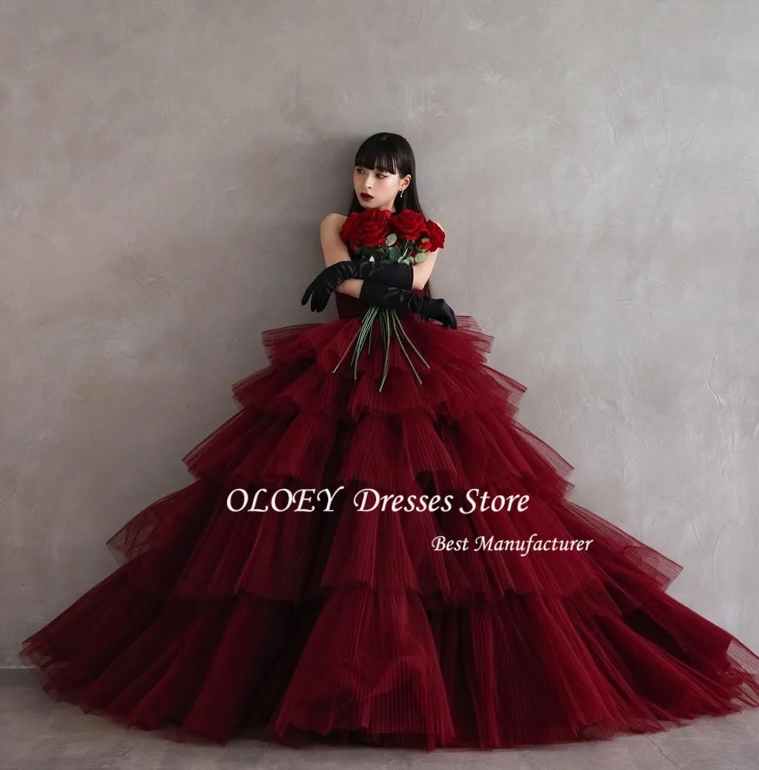 OLOEY Red Layered Luxury Party Dresses ウェディングドレスです Strapless Wedding Dresses Customized Special Occasion Gown for Wom