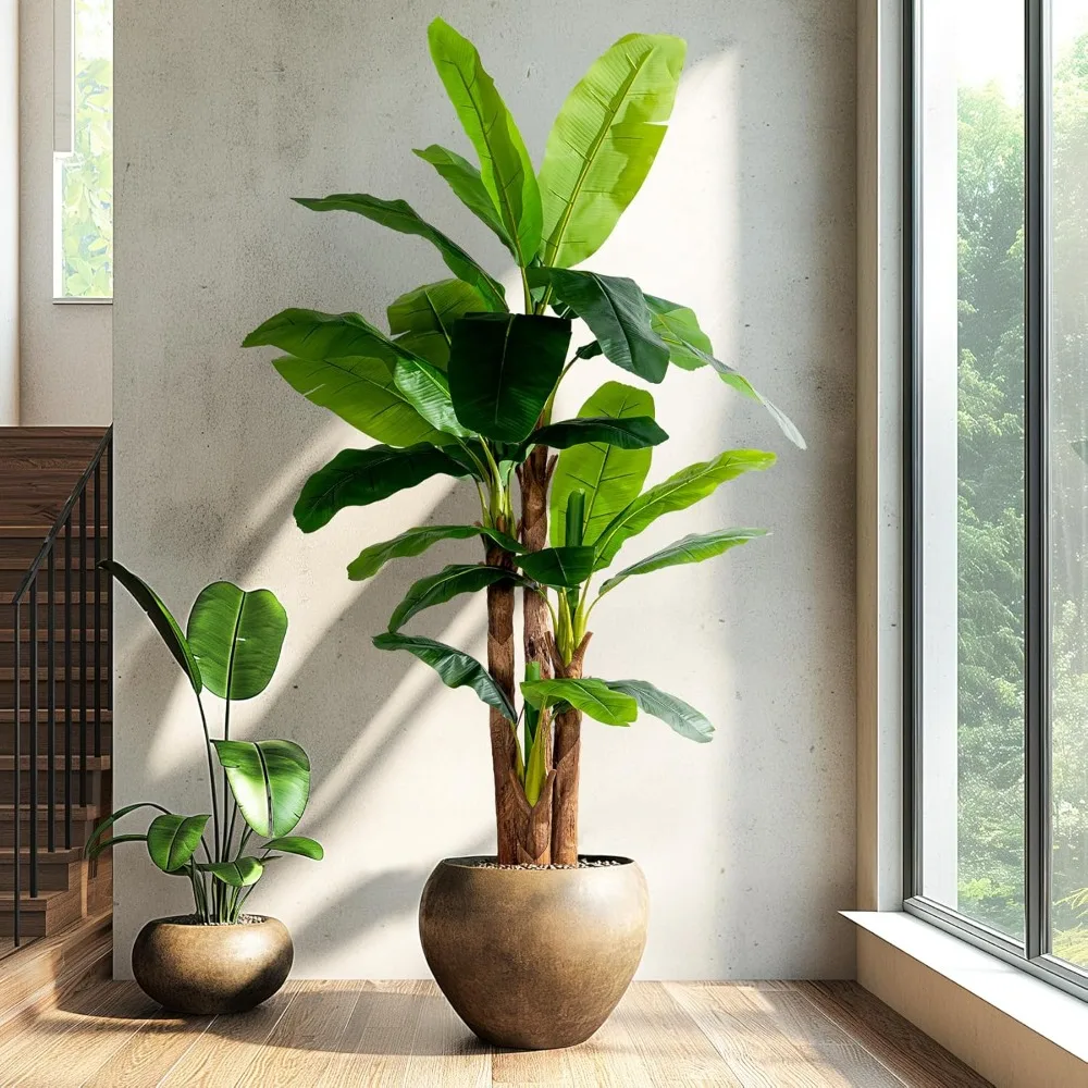 

8.2FT Artificial Banana Tree, High Fake Banana Leaf Plant, Silk Tree, Fake Banana Leaf Household Swimming Pool Indoor