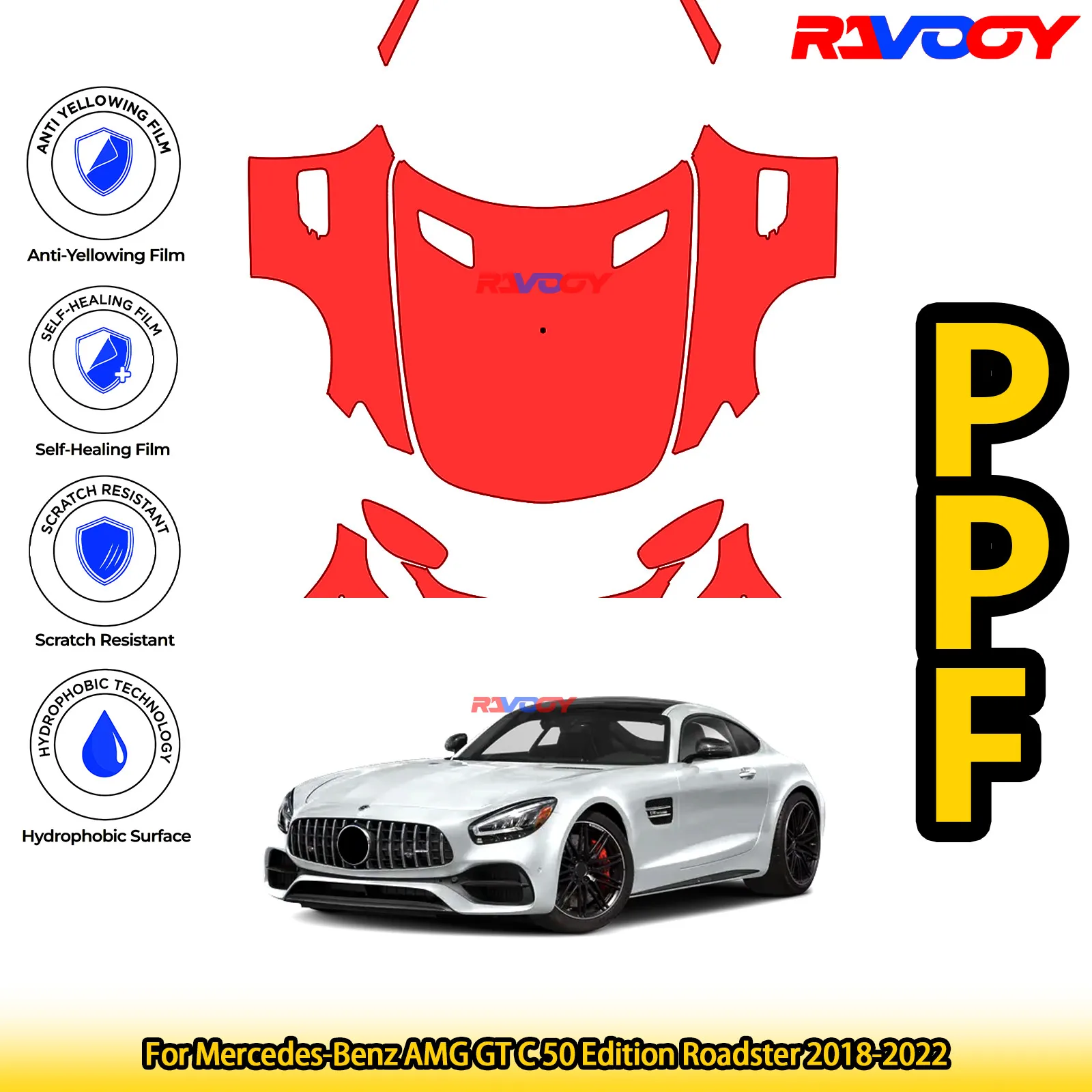 

For Mercedes-Benz AMG GT C 50 Edition Roadster 2018-2022 Glossy Matte Black Precut front PPF Kit Paint Protection Film