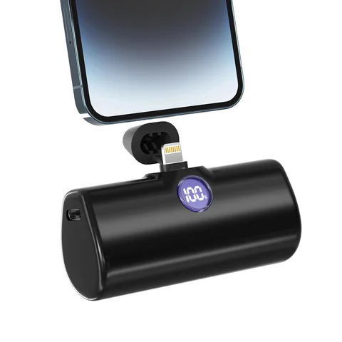 미니 휴대용 충전기 전원 은행 휴대용 5000mAh 고속 충전 LCD 디스플레이(Type-C/번개 플러그 배터리 팩 포함)