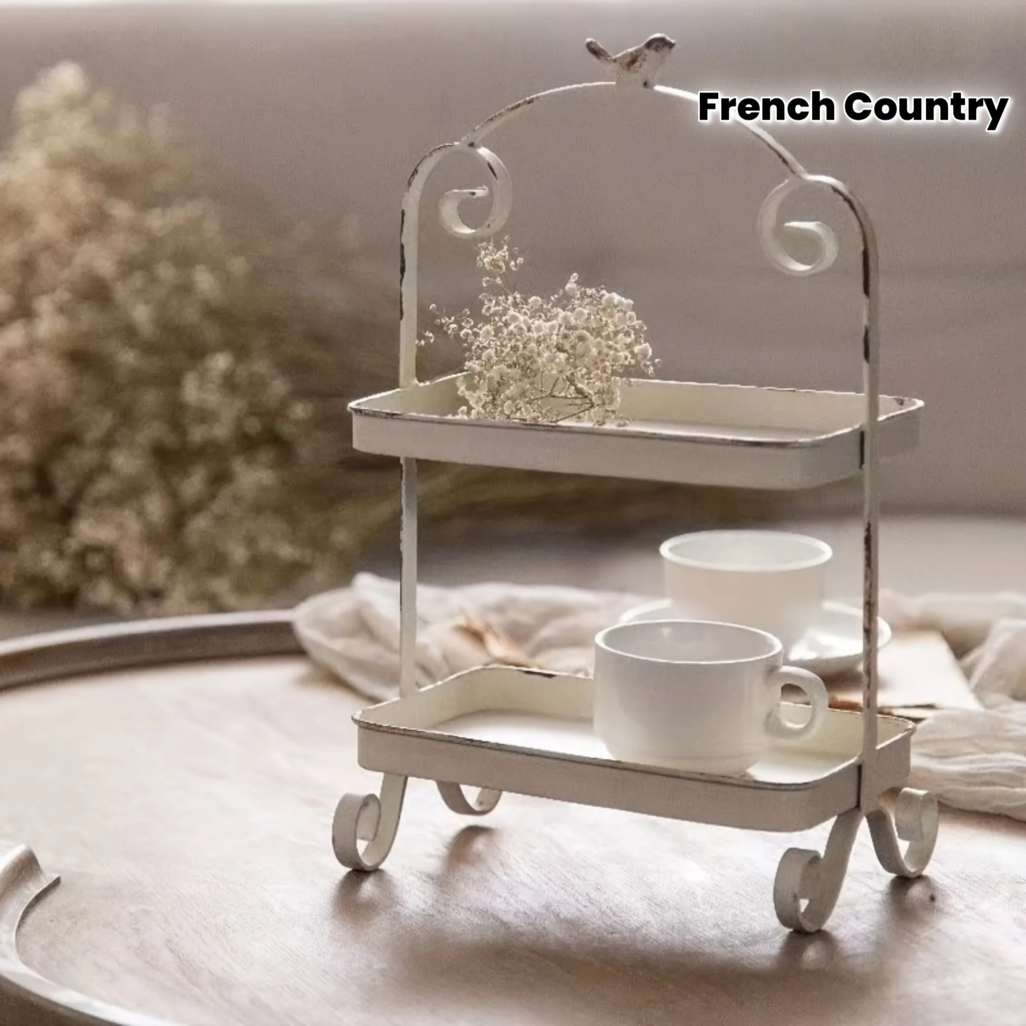 French Country Iron Decorative Tray - Multi-Holiday Centerpiece for Christmas, Thanksgiving & Valentine‘s, Hand-Finished Lacquer