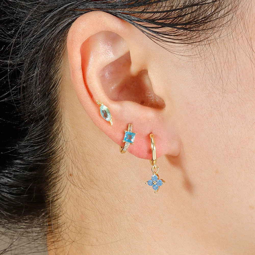 3PCS Fashion Stainless Steel Geometric Square Hoop Earring Set For Women Sparkling Colorful Zircon Earring Piercing Jewelry Gift