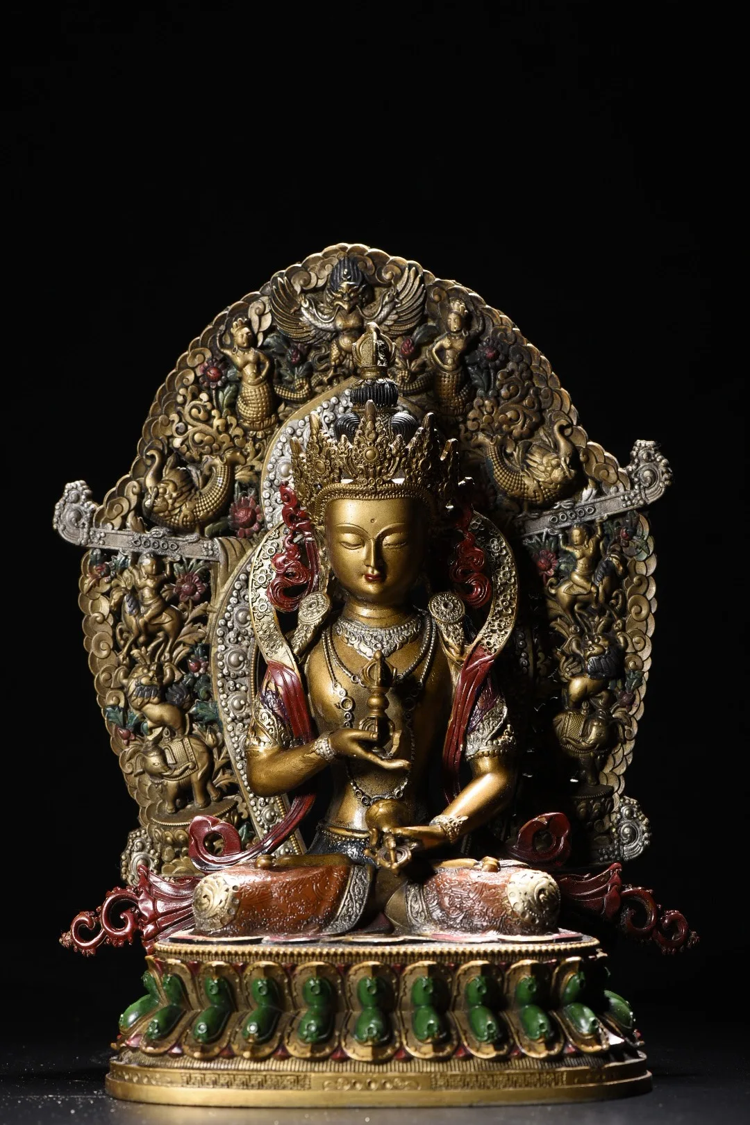 Folk Old Bronze Painted GARUDA Pattern Backlight Vajrasattva Dorje Sempa Buddha Terrace Amitabha Worship Hall