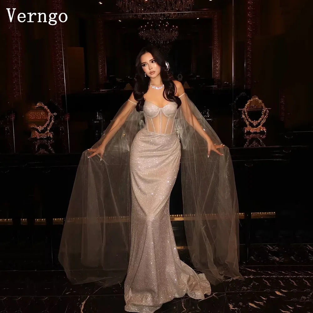 

Verngo Glitter Satin Evening Dress Sweetheart Mermaid Prom Dresses Lace Up Elegant Prom Party Gowns Customized