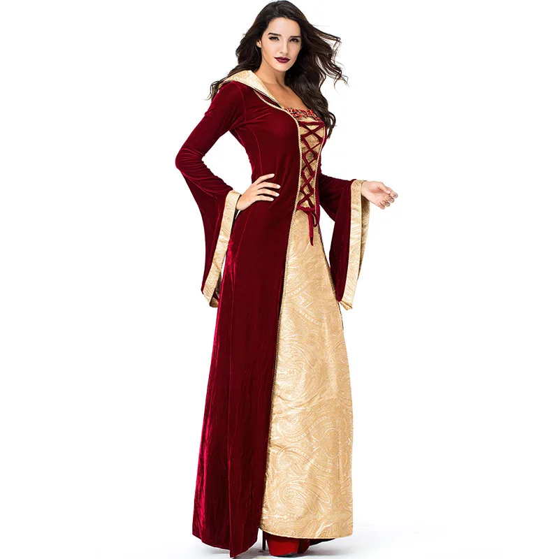 Cisas Witch رداء المحكمة الأحمر المطرز الأزهار طويلة الدكتور الساحر ثوب k نمط نسيج فام زي #3