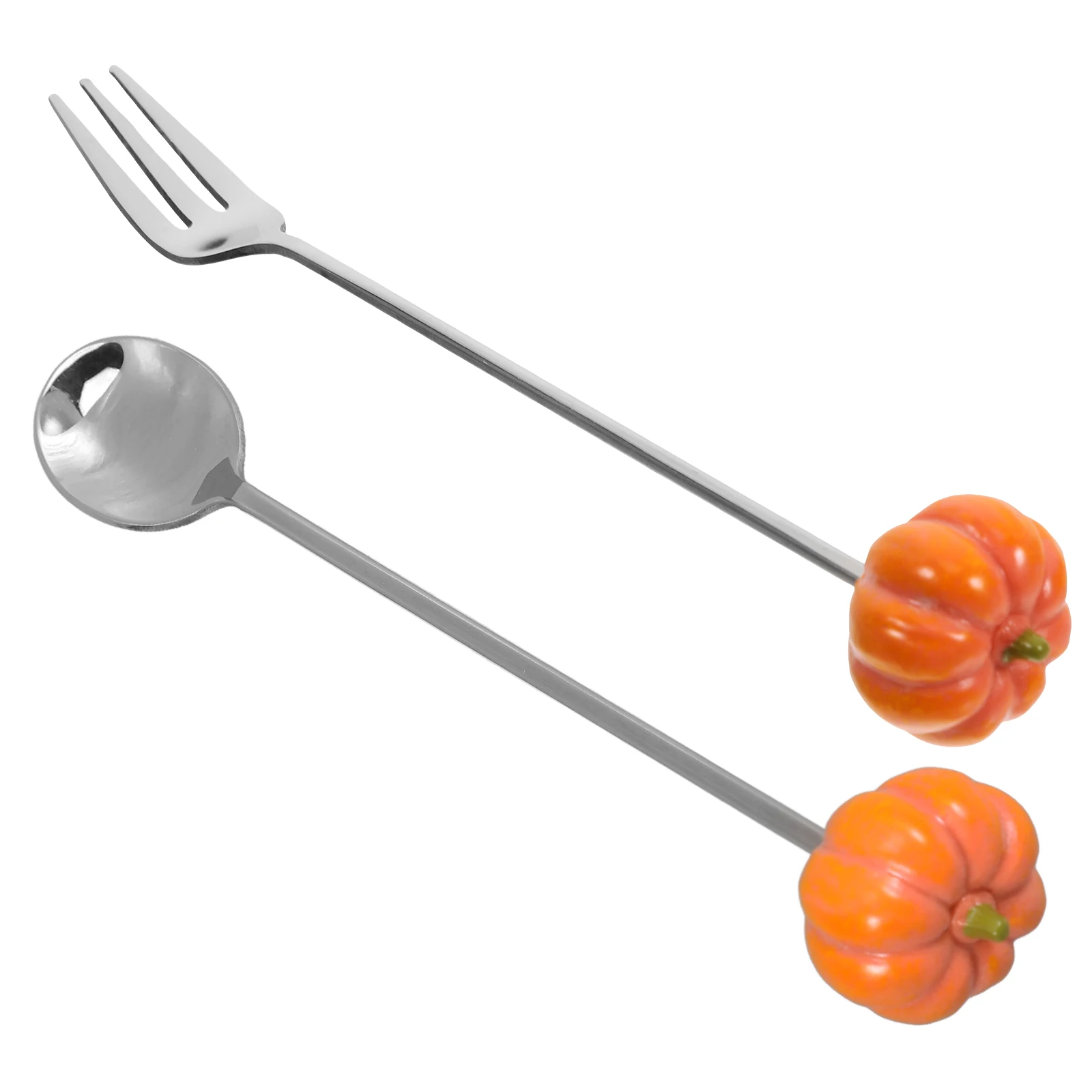 

1 set Pumpkin Spoon Fork Set Stainless Steel Fruit Salad Utensils Reusable Dessert Cake Eating Tools Easy Clean