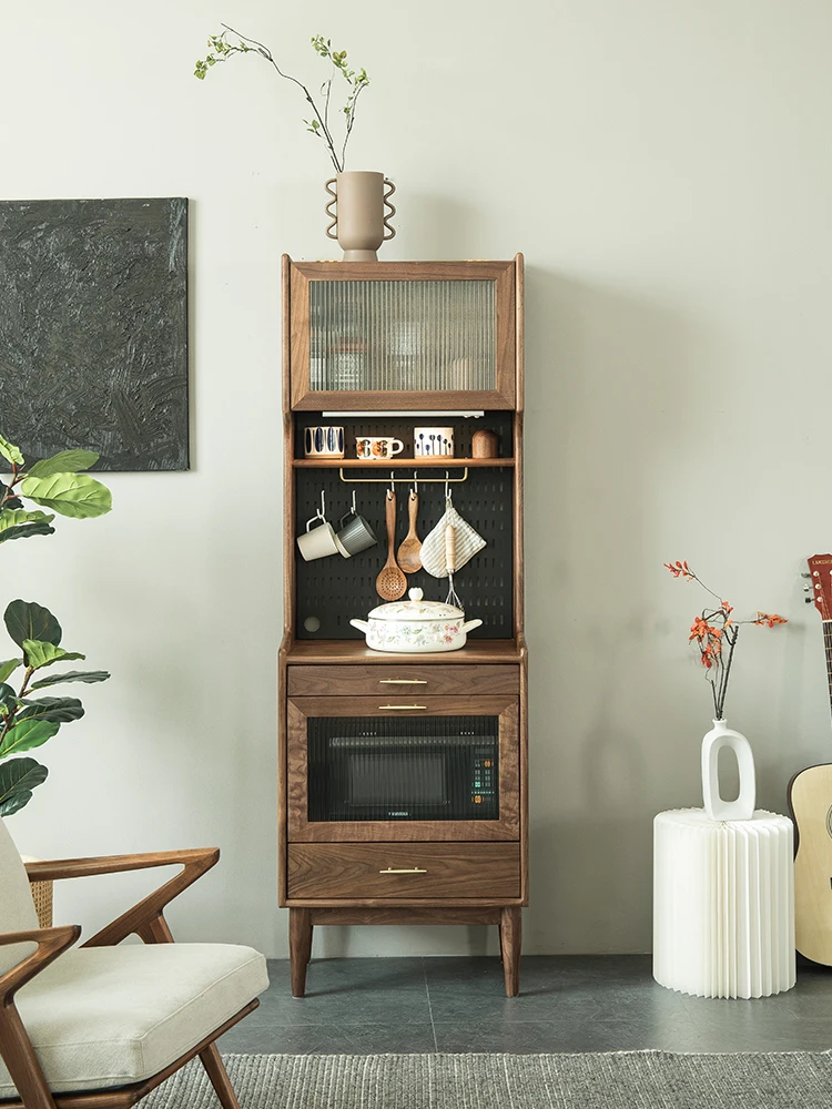 

Narrow sideboard solid wood Nordic black walnut integrated wall high cabinet living room modern simple locker small apartment