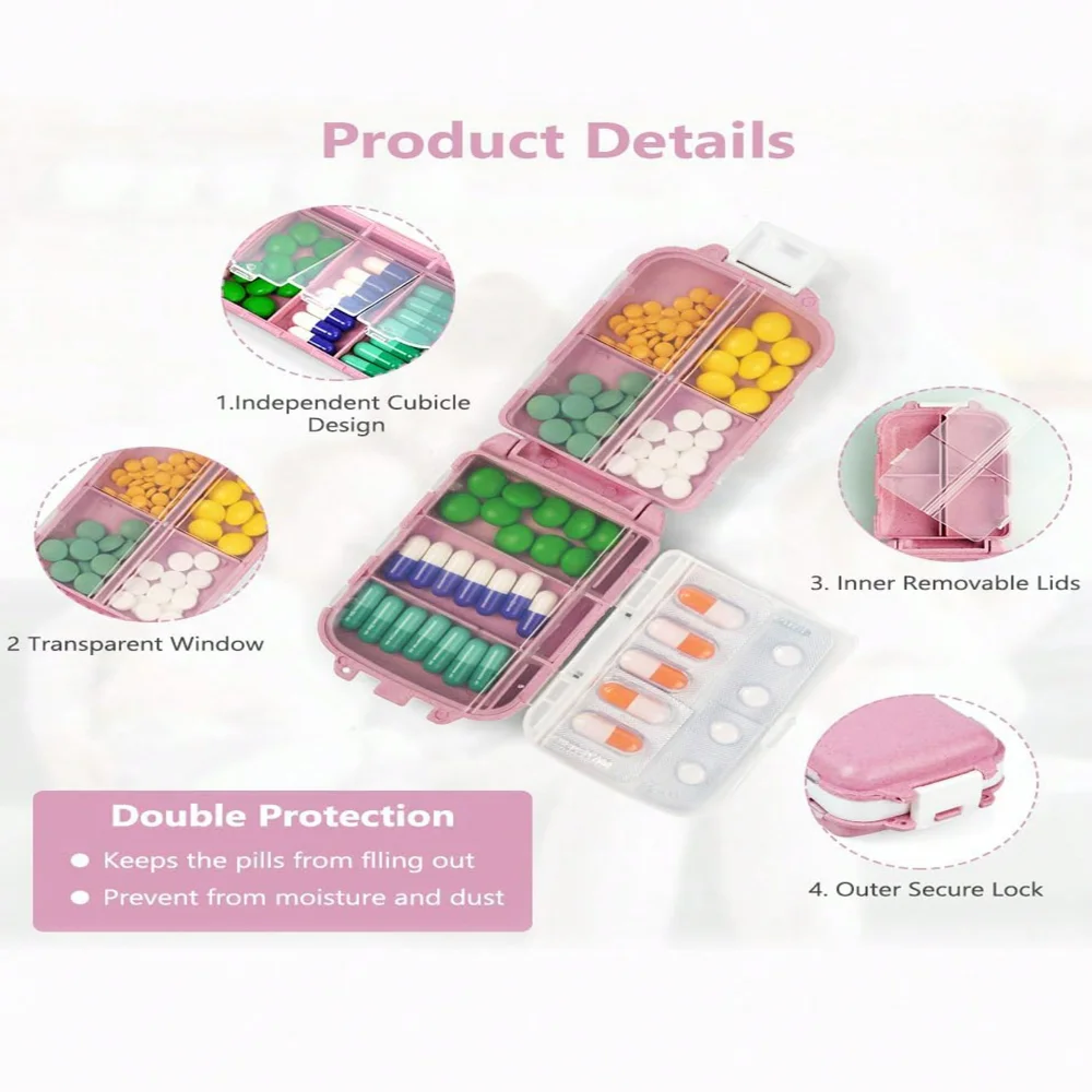 Organizador de pastillas portátil de 8 compartimentos para viajes, camping, caza - Contenedor de estuche para tableta a prueba de humedad