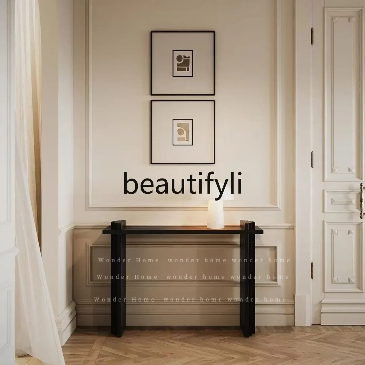 

SS S7486 Medieval black solid wood porch table against the wall, ultra-narrow porch table designer simple case decoration