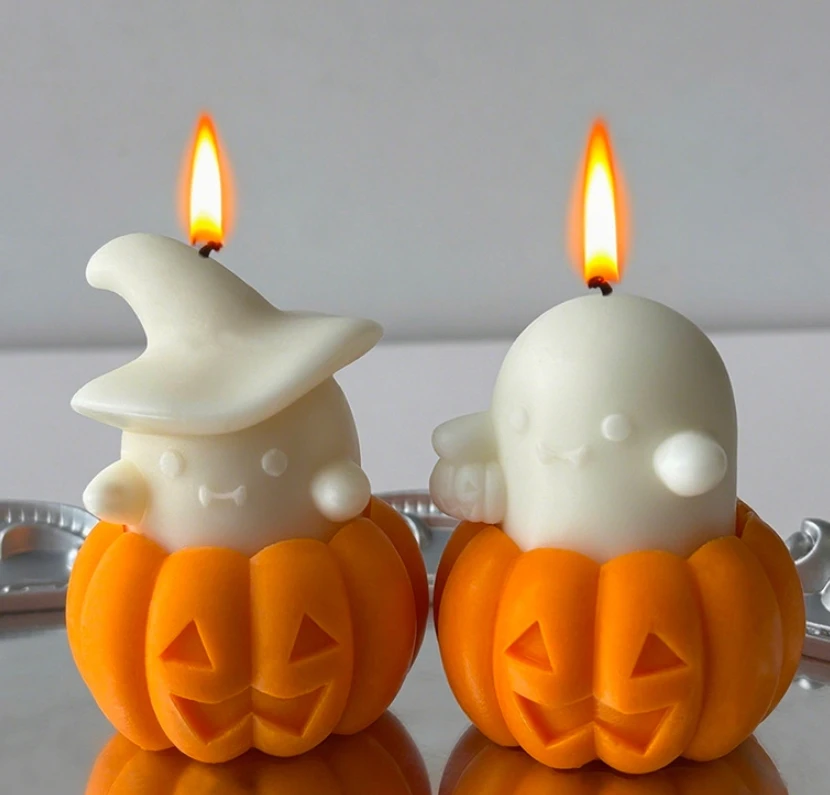 14TFB2XV76 Halloween Ghost Pumpkin Aroma Candle Funny Creative Atmosphere Ornament Holiday Gift Pumpkin Smiling Face Candle