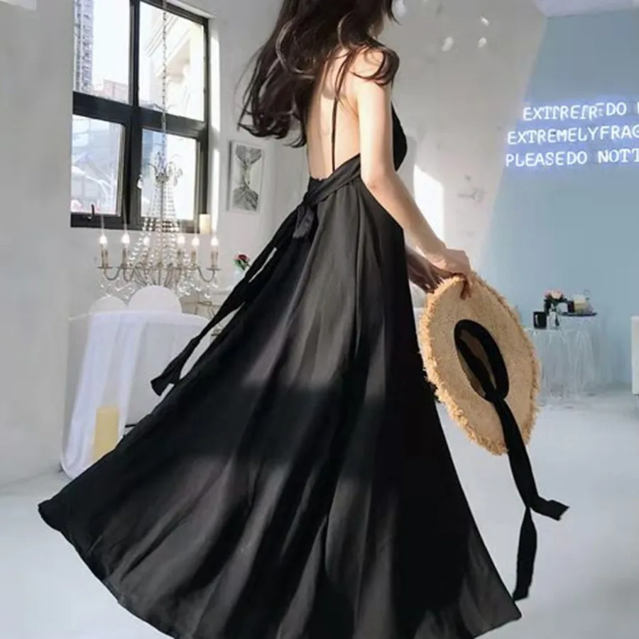 

【New style】Design with lace black suspender skirt long skirt for women European and American style high-end skirt temperament d