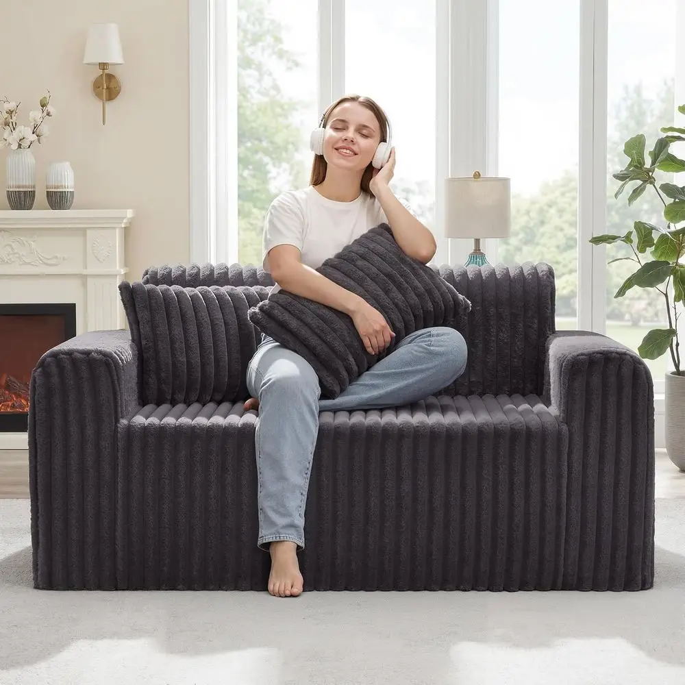 Couch Soa 2-Seater oam Soa Loveseat or Small Spaces Comy Soas with Removable Cover urry Couch with Pillows or Living Room, Bedro