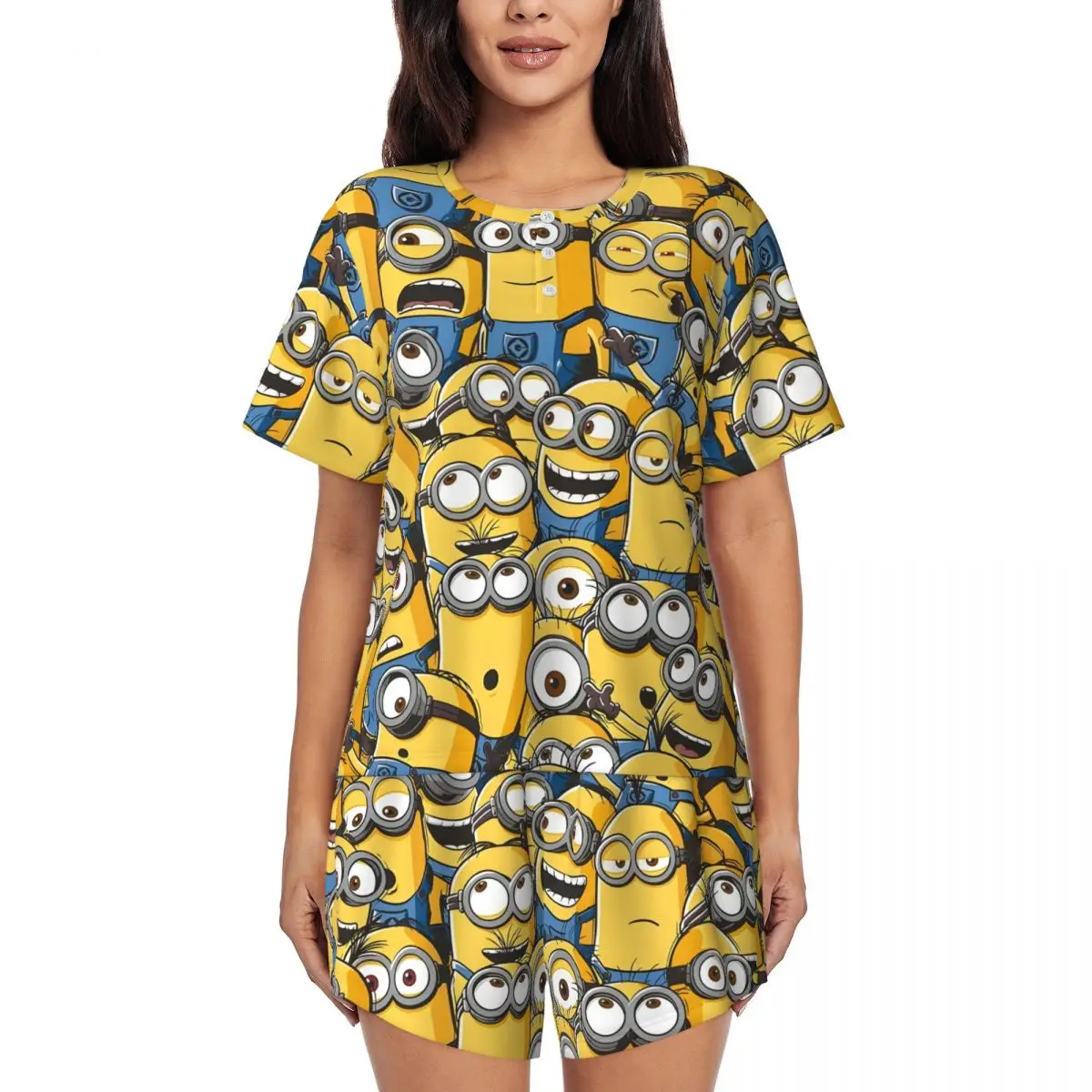 

Women's Pajamas Set Minions_89595338 Down Tops and Shorts Pajama 2 Piece Pyjama Femme Nightwear Loungewear for Summer