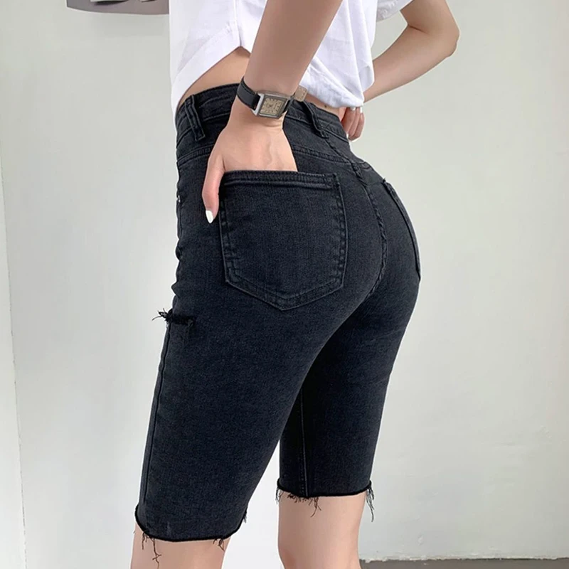 Hole Shorts Pants Women Summer Vintage Blue Skinny Denim Short Korean Fashion Casual Female Jeans Biker Shorts 2024