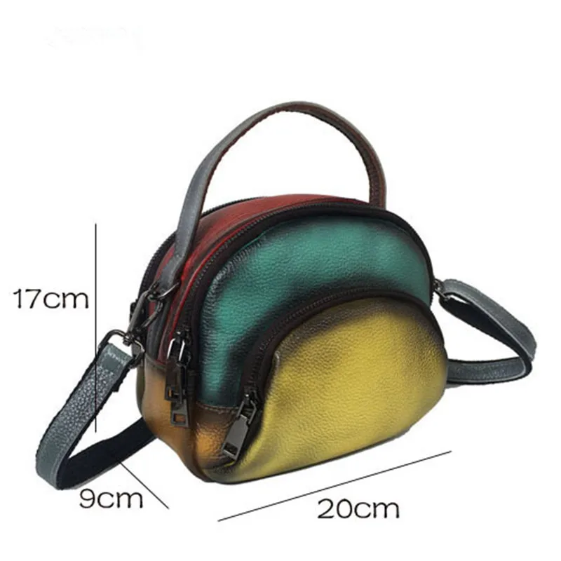 Multi-color Cow Leather Small Size Side Sling Shoulder Bag Female Vintage Retro Genuine Leather Phone Pouch Short Handle Bag