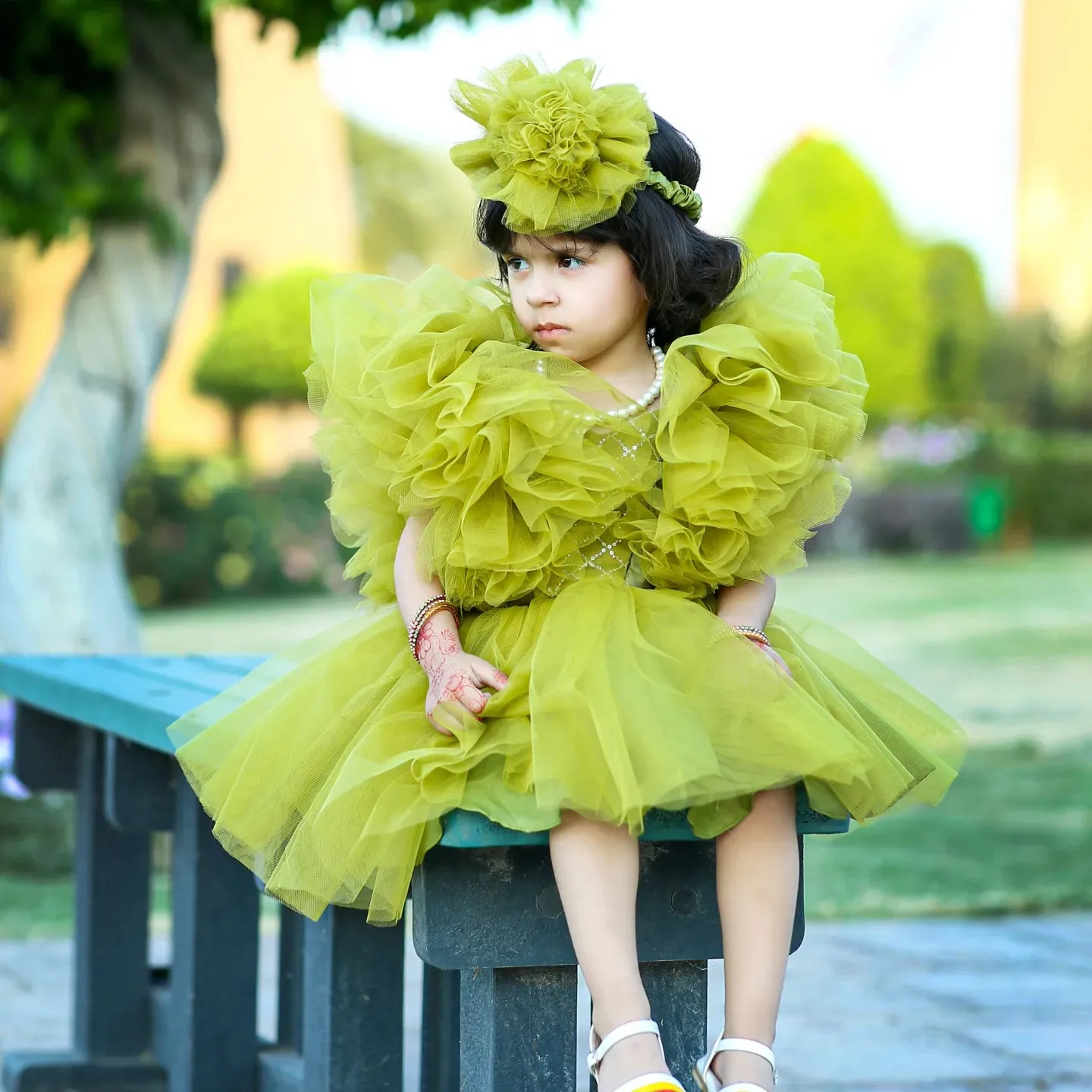 

Green Flower Girl Dresses Ruffles Sequined Short Summer Girls Birthday Gowns Tulle First Communion Dress Photography