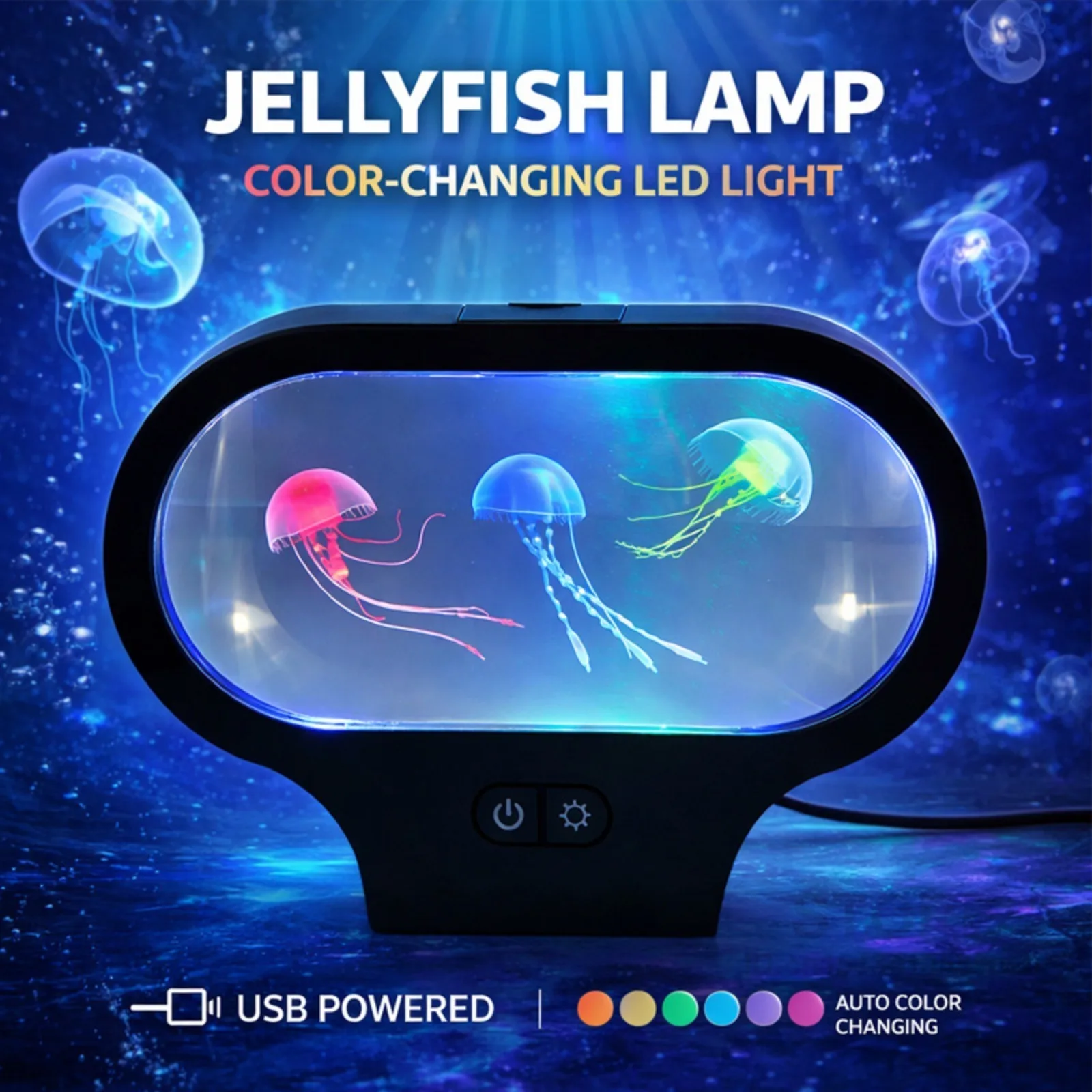 

Oval 3D USB Jellyfish Aquarium Lamp Color Changing LED - Simulation Jellyfish Night Light Ambient Creative Home Decor Gift
