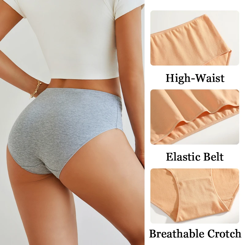 3Pcs/Set Cotton Seamless High Waist Underwear Women Sexy Stretchy Breathable Underpants Solid Color Panties Comfort Briefs S-XXL - Image 3