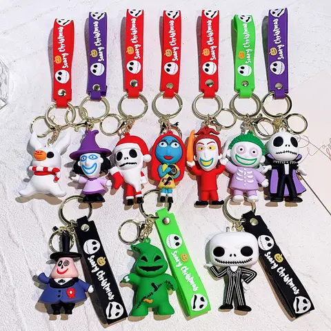 The Nightmare Before Christmas Keychain Bag Pendant Jack Skellington Sally Santa Action Figures Keyring PVC Toys Accessories