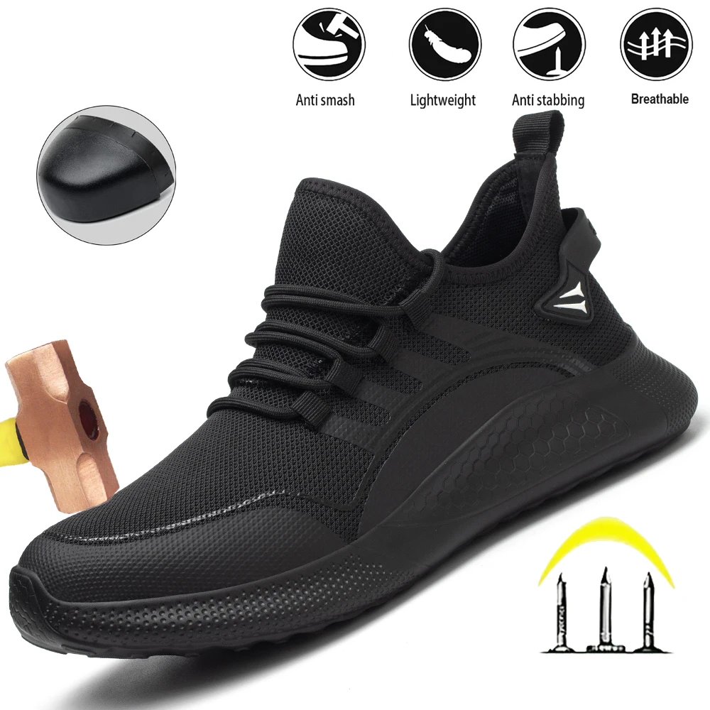 Chaussures de sécurité pour hommes, bout en acier Anti-écrasement, résistantes aux perforations, Kevlar, légères, respirantes, chaussures de travail à enfiler supérieures