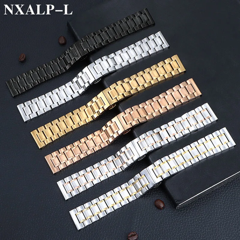 منحني نهاية الفولاذ المقاوم للصدأ حزام (استيك) ساعة ل ل لونجين 18 مللي متر 20 مللي متر 22 مللي متر 24 مللي متر الصلبة سوار معدني فراشة المشبك العالمي معصمه