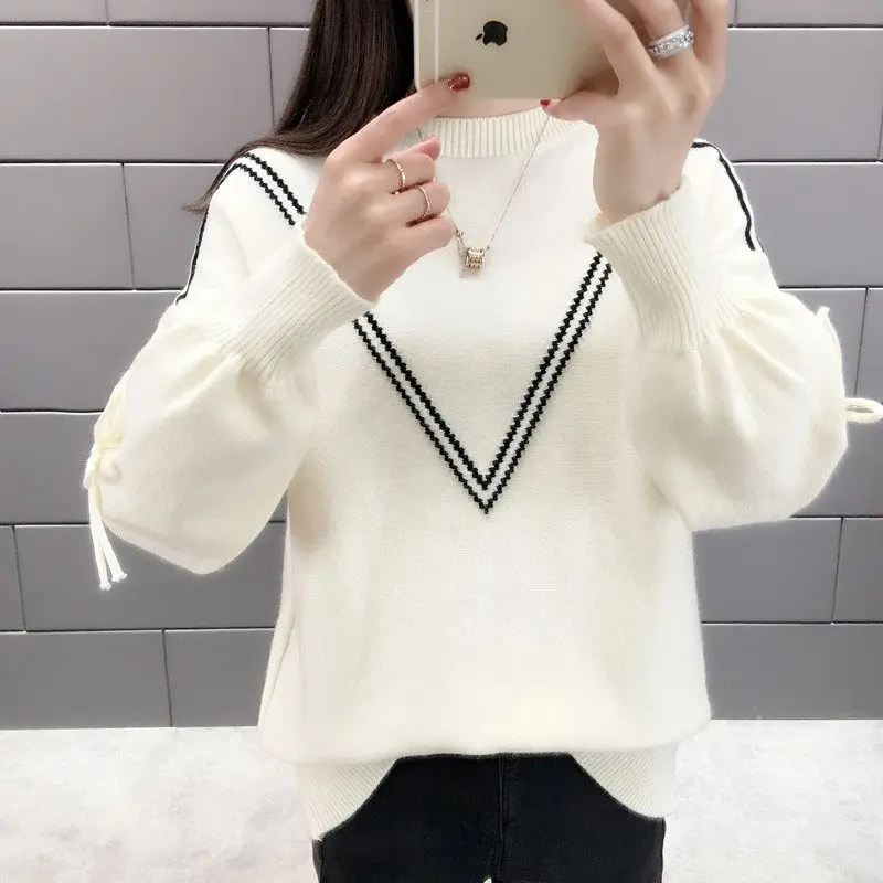 เสื้อกันหนาวไหมพรมหนาสำหรับผู้หญิง สไตล์ลำลอง แขนยาว แฟชั่นเกาหลี Y2k เสื้อหลวมๆ สตรีทแวร์ เสื้อถัก สีแดง