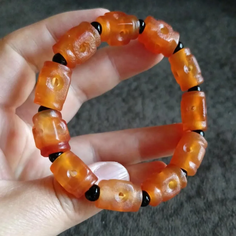 

Браслет из натурального красного агата для мужчин и женщин, натуральный тибетский буддизм, состаренные старые агатовые бусины, браслеты, браслеты с целебными драгоценными камнями