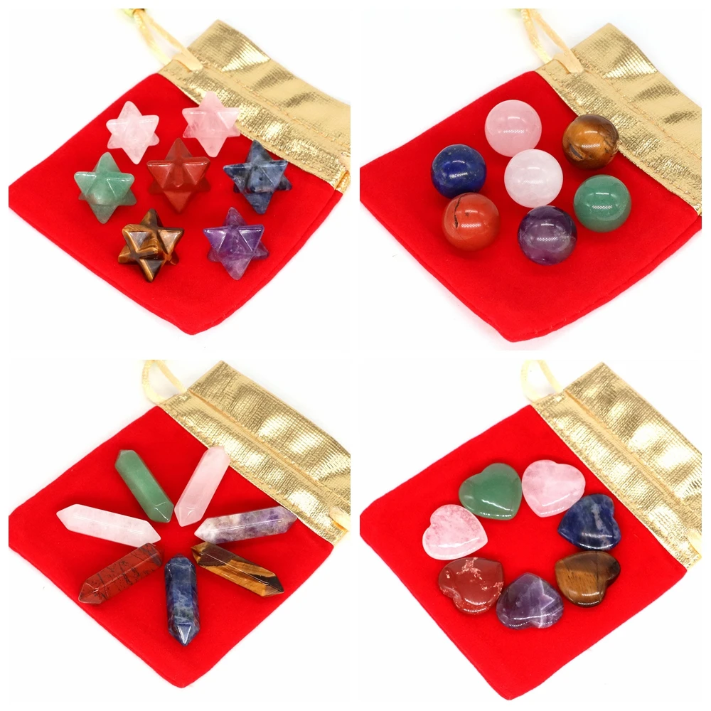 

7PCS/Set 7 Chakra Point Natural Stones Crystal Quartz Gemstone Crafts Gift Box Reiki Healing Energy Mineral Home Decor Wholesale