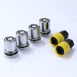 Silver 4pcs nuts+2keys Steel Anti-Theft Security Car OEM Wheel Rim Lug Locking Lock Nuts for TOYOTA LEXUS