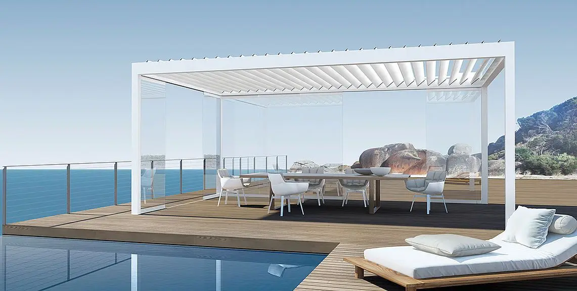 

Top Grade Aluminum Alloy Bioclimatic Pergola Remote Control Adjustable Sunshade Canopy Waterproof Pergola for Swimming Pool