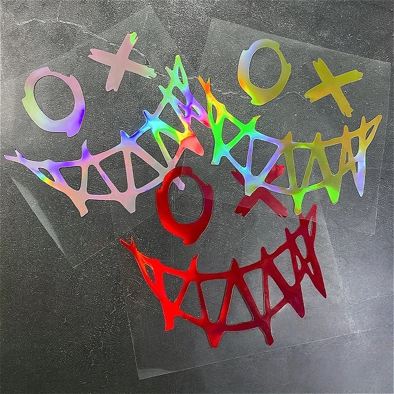 1PC Devil Smiling Face Laser Motorcycle Stickers Waterproof for DIY Scooter Car Window Rear Windshield Universal Vinyl Decals