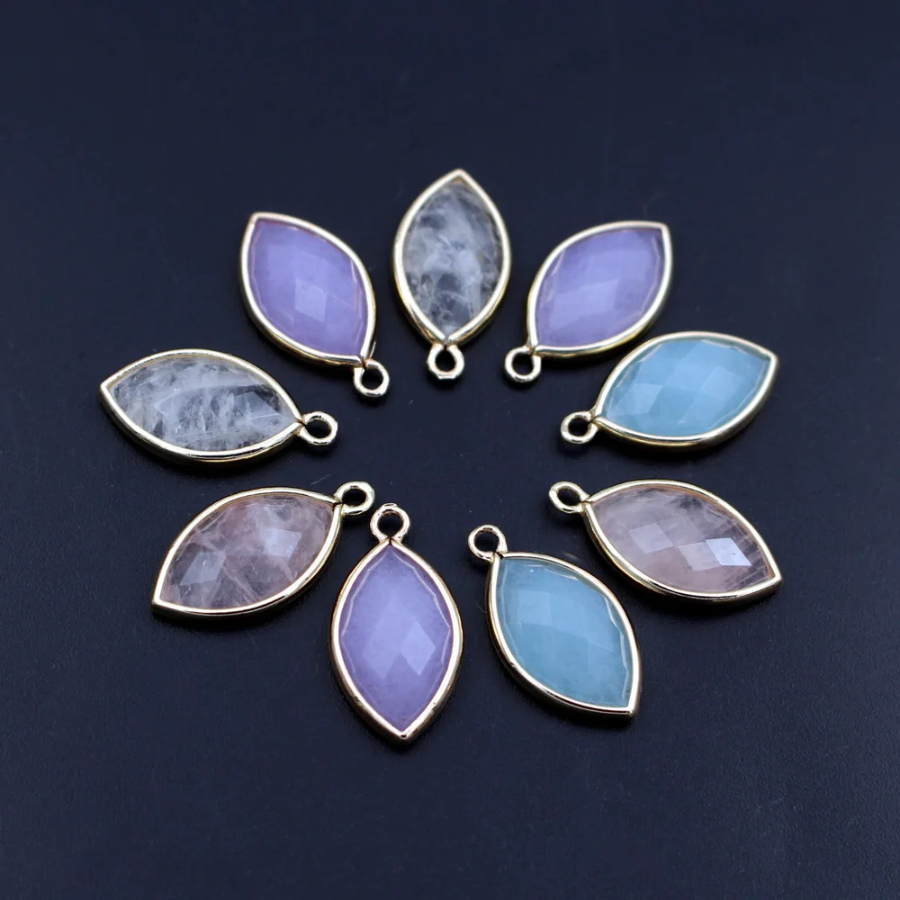 

10pcs 22mm Gold Plated Faceted Mariquesa Shape Natural Stone Pendants Rose Quartz White Quartz Stone Blue Drops Pendant Charms