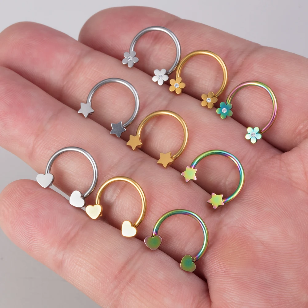 1pc Star Heart Flower CZ Septum Pierc Nose Ring Cartilage Tragus Helix Lip BCR Circular Hoop Piercing Jewelry 16G Free Shipping