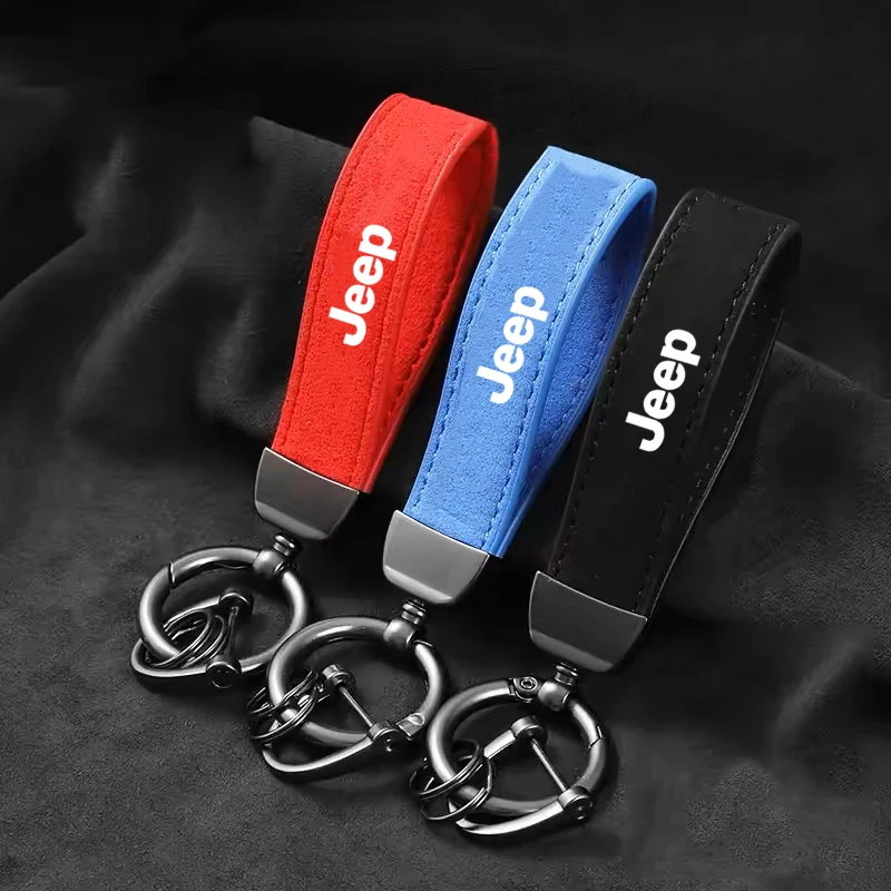 

Metal Suede Leather Car Styling Keychain Charm Pendant Keyring For Jeep Renegade Wrangler JL JK Gladiator Grand Cherokee Compass