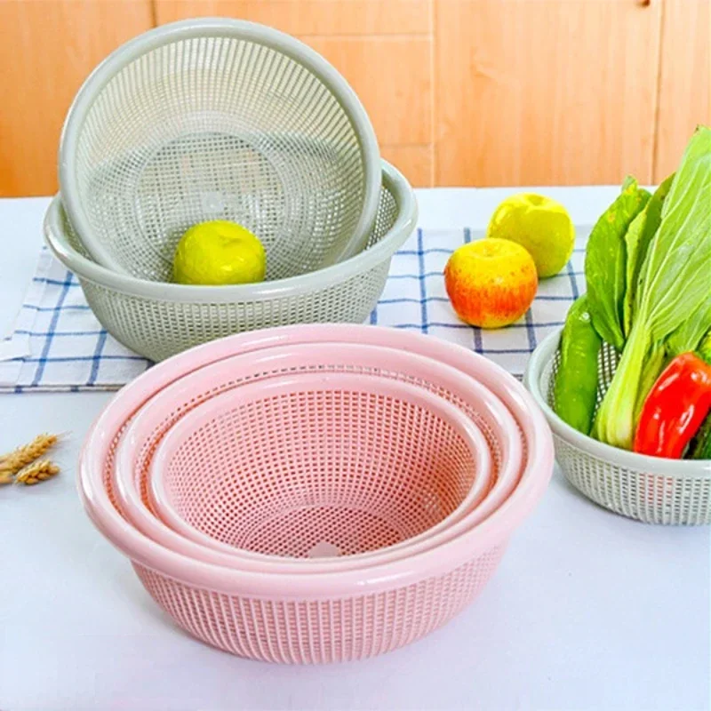 Three-piece Round Shape Fruit Vegetable Noodles Washing Basket Drainer Plastic Home Kitchen Storage Organizer Baskets Strainers