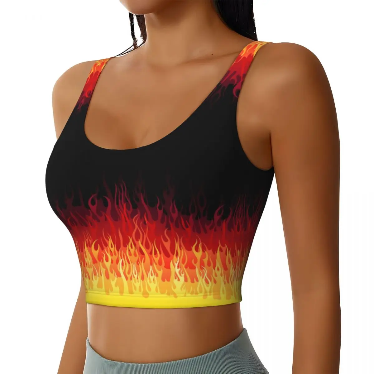 Custom Red Burning Fire Racing Flames Workout Crop Tank Tops Women's Yoga Sports Bras