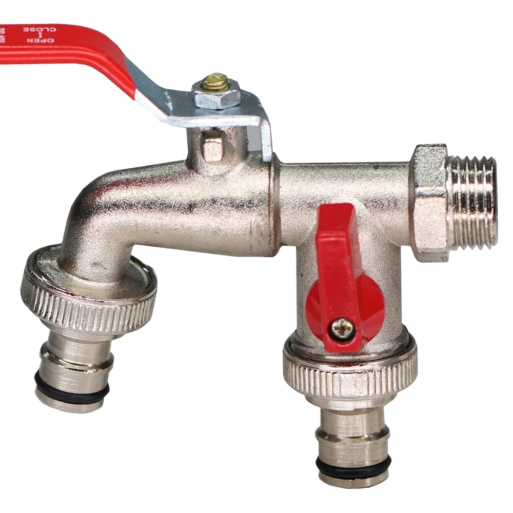 Double Head Water Faucet 1/2\'\' 3/4\'\' Water Splitter Connector Coupling Adapter Valve Switch Garden Hose Irrigation Tap Joint