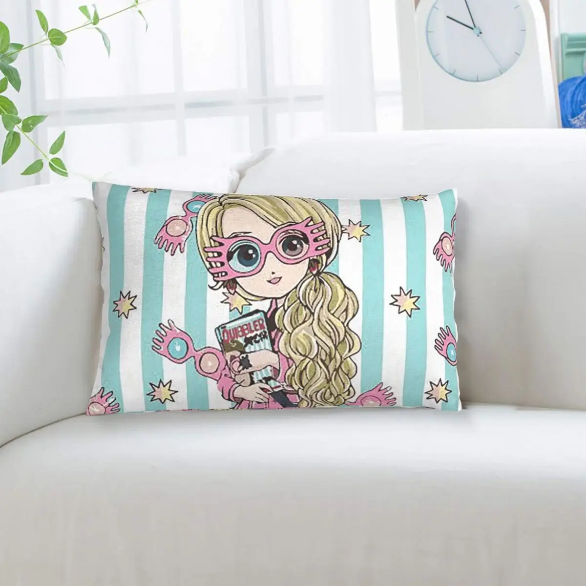 Luna L-Lovegoods Funda de almohada rectangular con diseño de gafas, decoración para dormitorio, cama, hogar, cojín decorativo
