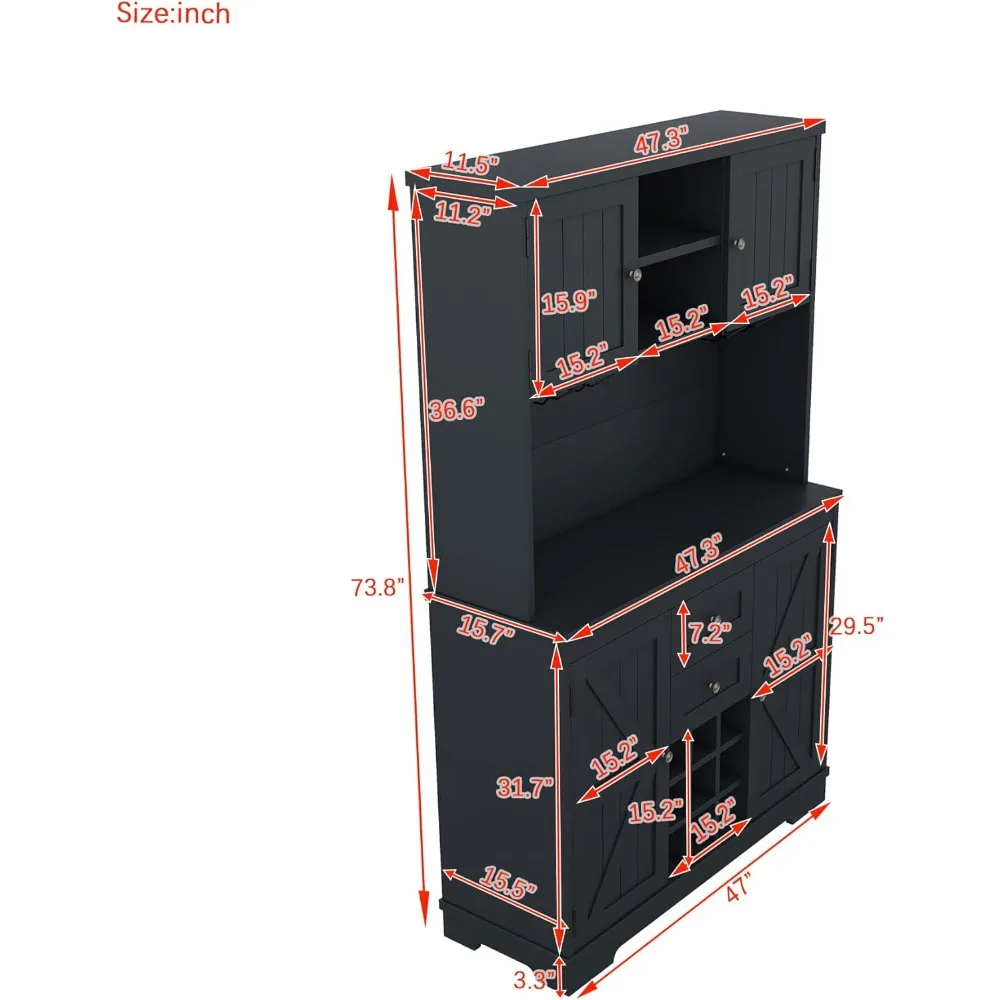 Bauernhaus-Kaffee-Barschrank mit Schubladen, Regalen und Schränken, Weinschrank mit Glasregalen, Sideboard-Buffetschrank, Speisekammer