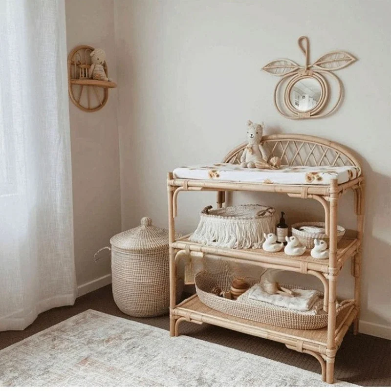 

rattan rack, three-layer Japanese ins storage rack, home bedside bed and breakfast, movable storage, corner floor rack