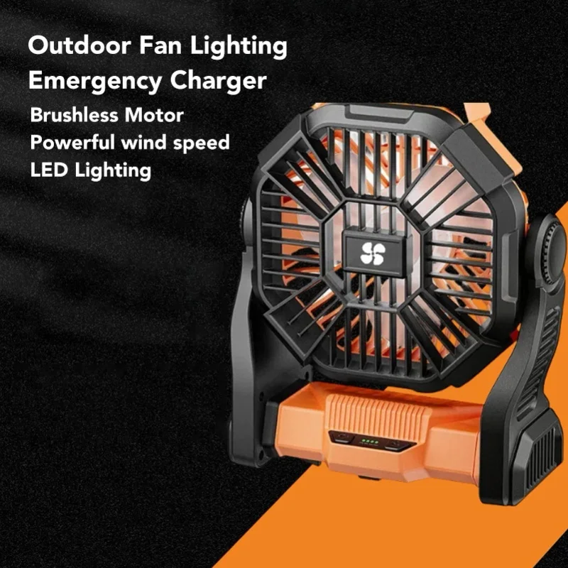 Portable Camping Fan With LED Lantern USB Rechargeable For Outdoor Tent High Power Bright Light Long Lasting Battery