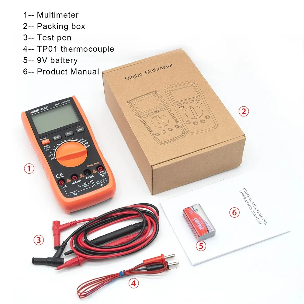 97+ Multimeter Auto RMS AC DC Voltmeter Ammeter Tester 1000V 20A Capacitance Frequency Resistance Multi-functional Multimeter