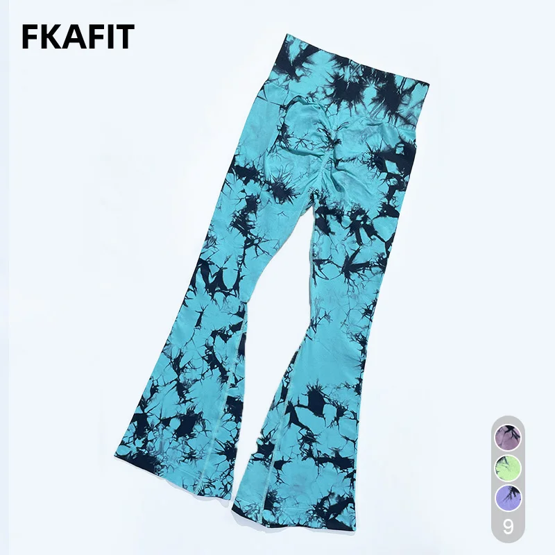 Joga Modne spodnie sportowe Tie Dye z rozkloszowanymi nogawkami Szeroki pas Bezszwowe legginsy damskie